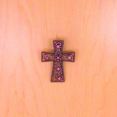 7006COP-PNK PINK CRYSTAL / SMALL COPPER WALL CROSS / W HOOK